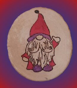 Winke-Wichtel, rot (Feuerzeichnung + Aquarell) – ø ca. 8 cm